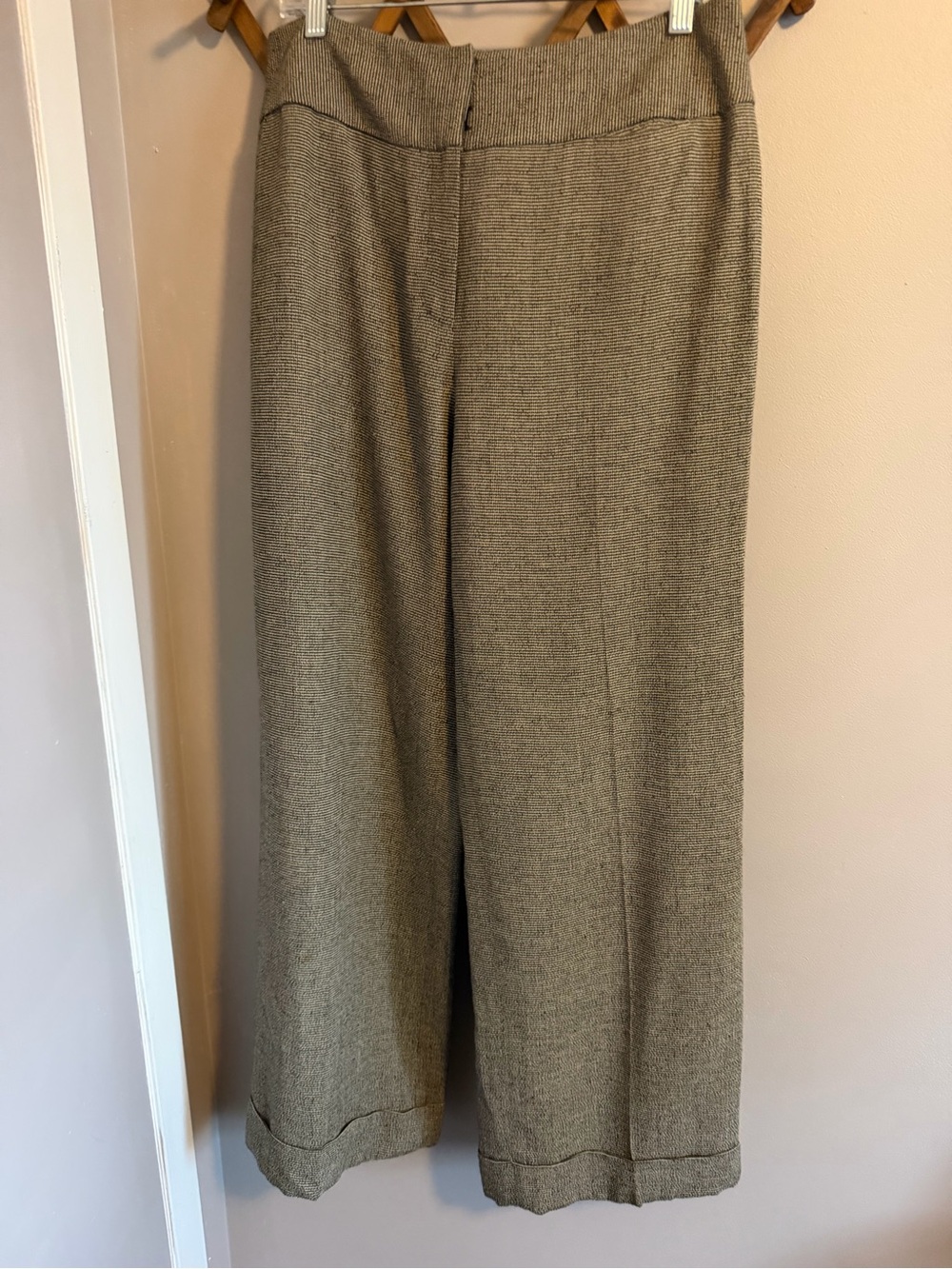 Jones New York Vintage High Rise Tweed Wide Leg Cuffed Trousers Beige Brown 10